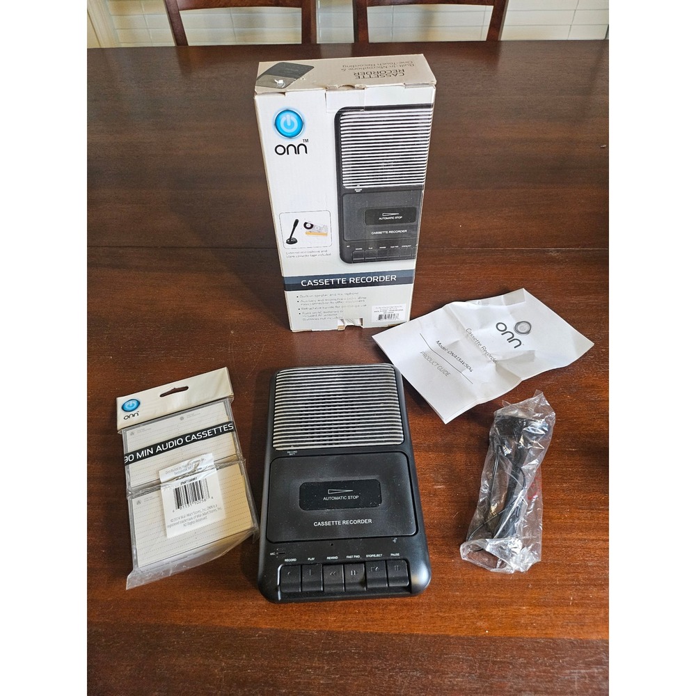 Onn Cassette Recorder Adult Black Portable External Mic Tapes ONA13AV504